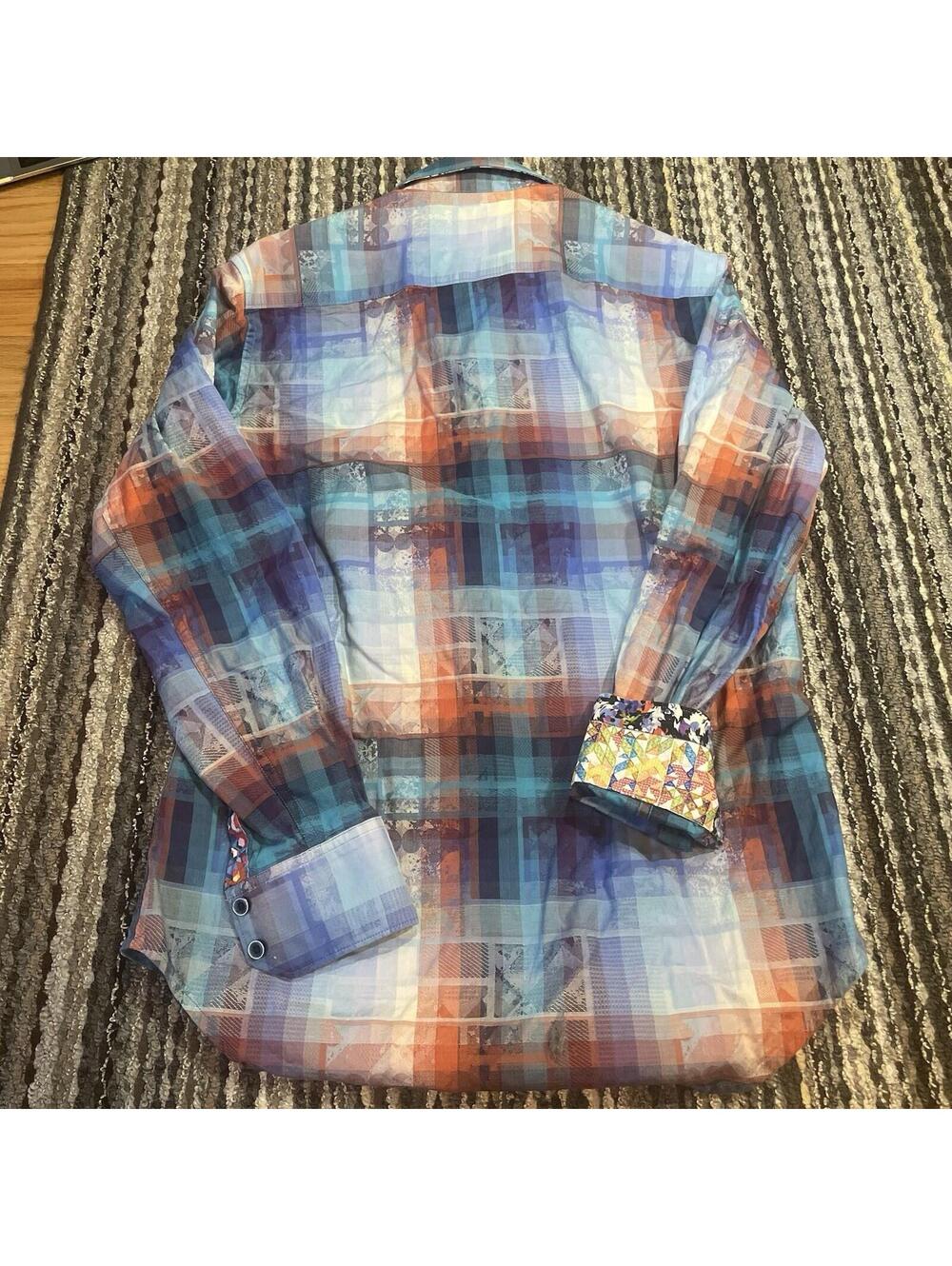 Robert Graham Abstract Blue Red Plaid Flip Cuff Embroidery Shirt Mens Sz XS - Picture 3 of 6